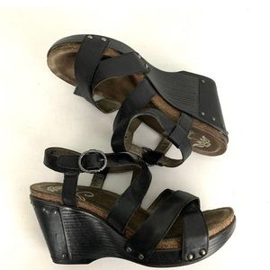 Dansko Black Strappy Wedge Sandals Euro 38 US 7.5